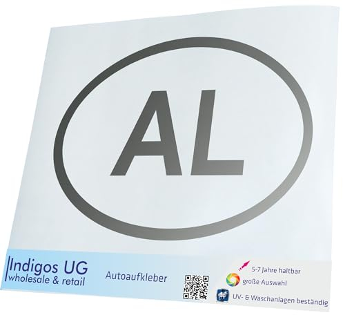 INDIGOS UG Auto Aufkleber Auto - 300x206 mm - Albanien AL - Silber - Selbstklebender Sticker für Auto, Fenster, Bus oder LKW