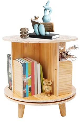 GramStudio Drehregal Bücherregal, Holzfarbe Regal 4 Fächer Multifunktionales Bücherregal, offenes Design, für Flure Balkone Wohnzimmer Arbeitszimmer Schlafzimmer Kinderzimmer