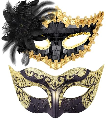 Goenb 2 Stück Venezianische Maske Damen Herren, Maskenball Maske Damen Herren Venezianischen Maske Augenmaske Sexy für Karneval Halloween Cosplay