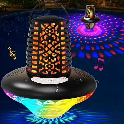 KingSom Bluetooth Lautsprecher Pool,Bluetooth Lautsprecher mit Flamme & RGB-Licht,Musikbox Tragbarer Bluetoothbox IP68 Wasserdichter lautsprechers,Dualen Bass-Treibern,TWS Pairing, Mikrofon, Schwarz