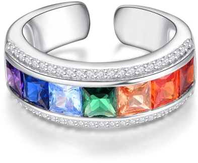 KINGWHYTE Chakra Ring für Frauen 925 Sterling Silber Verstellbare Ringe Heilender Schmuck Chakra-Geschenke für Mama Tochter Yoga-Liebhaber