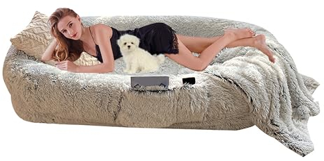Riesiges Hundebett for Mensch und Haustier, Hundebett for große Hunde - Hundekissen, Warmes und bequemes Hundebett in Menschengröße, Abnehmbare Couch, waschbar, 185*120*30CM, Grau ( Color : Brown , Si