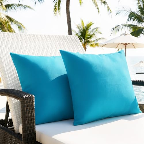 Lewondr 2 Pack Waterproof Outdoor Throw Pillow Covers, 20x20, Light Blue