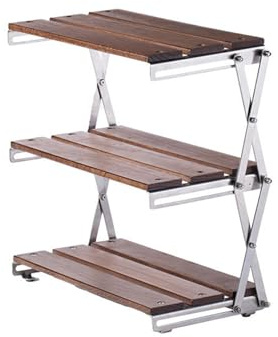 JBNCRYGD Convenient and Portable Outdoor Camping Rack for Easy Storage and Transport Picnic Camping Barbecue Folding Table, Wood Surface, Three Layers,A