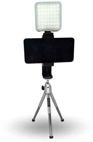 TronicXL Mini Smartphone Stativ mit Licht Influencer Tripod drehbar mit LED Lampe + Erweiterung für Blitzschuh Halterung Ständer Handy klein Foto Video höhenverstellbar