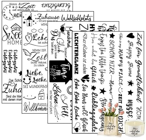 4 Stück Rub On Aufkleber,Rub On Folie Transferaufkleber,Kerzentattoos Transferdruck Sprüch,DIY HOME Aufkleber,Kerzentattoos Konfirmation,Kerzenaufkleber,für Möbel,Kerzen,Keramik,Glas,Holz