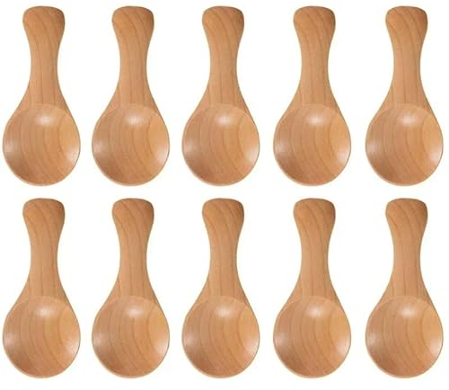 1-10 mini cucharas de madera para cocina, especias, condimentos, café, azúcar, cucharillas de madera para niños, cucharas de madera de mango corto, vajilla para el hogar, 10 unidades, madera natural