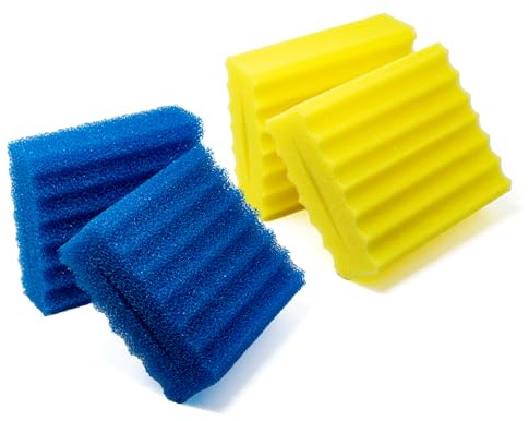 VIALIA Filterschwämme Ersatzteil Set für CBF-350 Bio-Teichfilter | 4er Set Filtermatten (2X blau, 2X gelb), 22,5x20x8,5 cm, Hohe Filterleistung für klares Teichwasser, Langlebig & passgenau