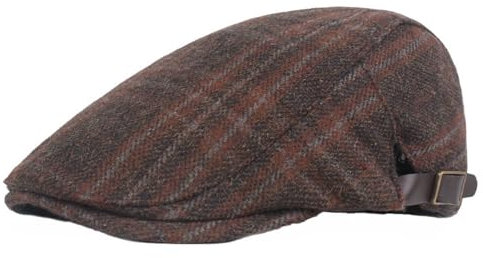 GIBZ Karierte Tweed Newsboy Mütze, Verstellbare Winter Barettmütze, Weiche Schiebermütze Vintage für Herren, Rotbraun
