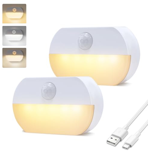 YzzYzz LED-Nachtlicht, Bewegungsmelder, USB-Akku, 2er-Pack