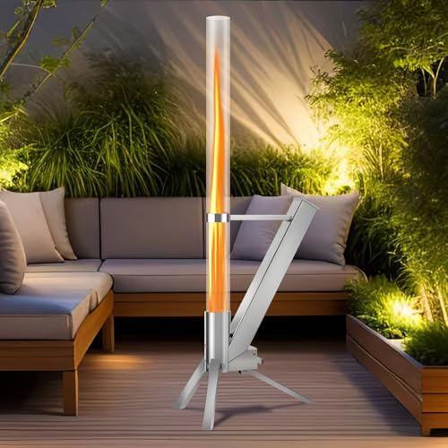 Jopassy Pellet Torch, Stainless Steel Pellet Torch with 100 x 8 cm Glass Tube, Decorative Ambience Fire Column, Outdoor, Fire Pipe for Garden and Patio, Pellet Torch Easy to Assemble