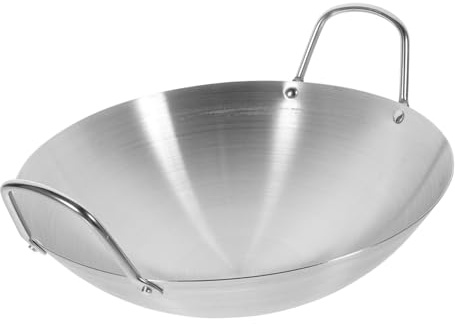 OKUMEYR Wok Que Calienta Uniformemente y Doble Mango de Acero Inoxidable Fondo Redondo Sartén Doméstico Práctico y Es Fácil de Limpiar para Cocinar