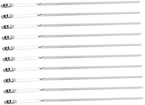 CAXUSD 10piezas Brochetas De Barbacoa Planas Gruesas De Acero Inoxidable Para Picnic y Barbacoa Herramientas Para Pinchos Morunos