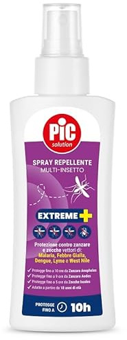 Pic Solution Spray multinsetto Extreme + efficace contro Dengue, West nile, zanzare Comuni, Aedes e Zecche, Insetto Repellente per Adulti 100 ml