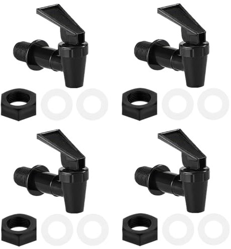 4 Piezas Grifo Dispensador de Bebidas, Grifo de Repuesto, Reutilizables, Libre de BPA, Grifos de Plástico para Dispensador de Agua, para Barril de Cerveza, Vino, Zumo, Té, Café, Fuente de Agua (Negro)