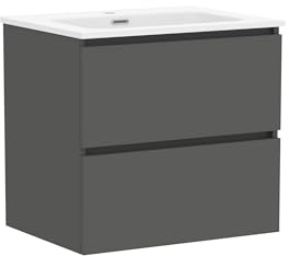 Baikal Mueble de Baño Klay. Mueble MONTADO. 2 Cajones Suspendido con Lavabo. Armario de Baño. Lavabo Ceramico. 70cm Gris Oscuro.