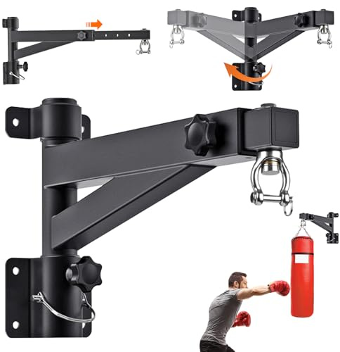 JAOGAUS boxningssäck hållare vägg 360° rotation boxningssäck ställ hängande bakhållare justerbar längd (43–63 cm) väggfäste boxningssäck upphängning hängmatta lastkapacitet 60 kg, för hem, garage