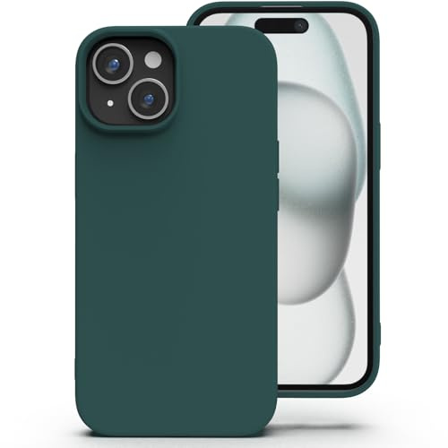 Zuvirelx Silikon Handyhülle für iPhone 15 Hülle, Weiches Griff, Dünne, Minimalistisch, Stoßfest, rutschfest, Taschenpassend - Tiefgrün