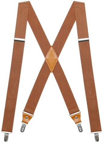 Generisch Bretelles pour homme fortes - Largeur : 35 mm - Avec 4 clips en métal très solides - Taille unique -longueur réglable, bretelles pour homme, marron, 120 cm