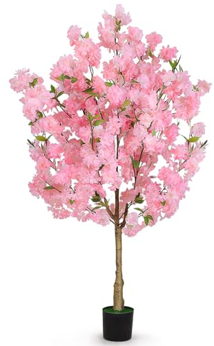 Árbol Artificial de Cerezo de 120 cm, Planta Artificial Grande Realista con Maceta de guardería, Planta Decorativa de imitación Floral para jardín, Oficina, hogar, Boda, Hotel