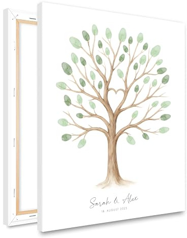 HEI Print Personalisierte Fingerabdruck Leinwand, Baum mit Namen & Datum, Gästebuch Alternative zur Hochzeit Geschenk für das Brautpaar, Hochzeitsdekoration, ohne Farben, 30×40 cm