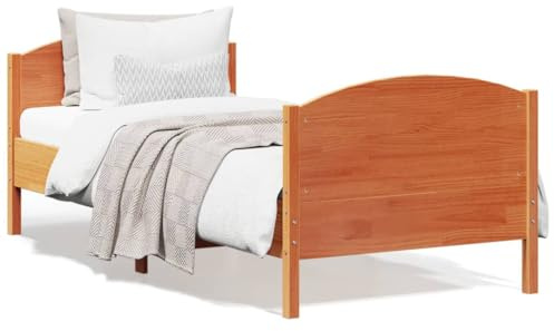 Qnhdfrt Massivholzbett aus Kiefer 90x190 cm Wachsbraun mit Sperrholzlatten und praktischem Kopfteil Rustikales Design für erholsamen Schlaf Geeignet für Schlafzimmer Gästebett und Jugendzimmer