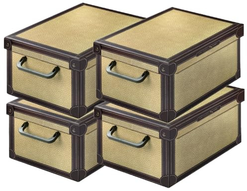 Set aus 4 Aufbewahrungsboxen mit Deckel – Große Kleiderboxen aus Karton 25x35x17,5 cm – Robust, leicht zu montieren, mit Tragegriffen – Perfekt für Kleiderschrank & Saisonwechsel Tapirus