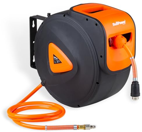 Druckluftschlauch Aufroller Druckluft Schlauchaufroller Schlauchtrommel mit Standard-Schnellkupplung NW 7,2-1/4 Zoll mit Wandhalterung und Automatik Auf- und Abrollfunktion - DSA-030 - 30 Meter