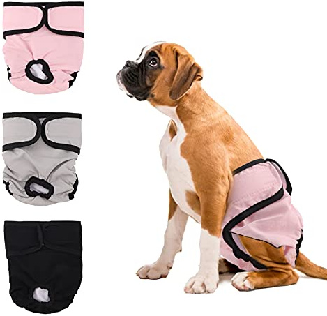 3-Pack Washable Dog Diapers for Female Dogs, Reusable and Leak-Proof Dog Nappies, Highly Absorbent Dog Pants for Season, Incontinence, Puppy Training (Solid Color L)