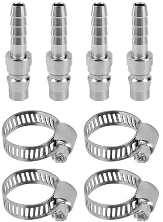 4 Pièces Kit d'Accouplement et Fiche d'Air Industriel Mâle, Filetage BSP 1/4 de Pouce avec Collier de Serrage, Raccords à Connexion Rapide pour Compresseur d'Air, Outils, Nettoyeurs Haute Pression, Ga