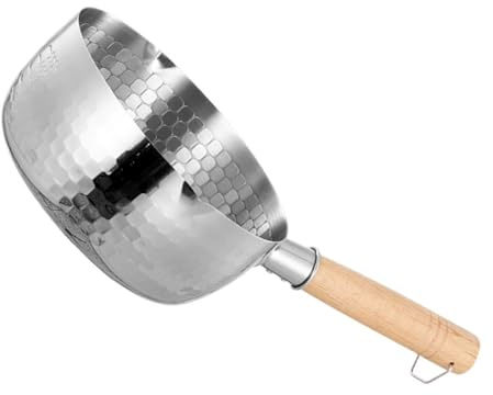 MOLUCKFU Pentola Piccola in Acciaio Inossidabile Manico in Legno 22cm, Pentola per Zuppa Addensata e Pappa, Resistente al Calore e Anti-perdita, per Cucina Domestica e Riscaldare Latte