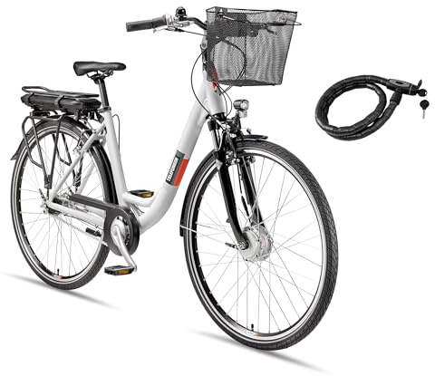 TELEFUNKEN City E-Bike für Damen und Herren 28 Zoll Elektrofahrrad mit Korb | 536,5Wh Li-Ion Akku | Pedelec mit 40Nm Frontmotor | Shimano 7-Gang Nabenschaltung | 100km Reichweite | inkl. Fahrradschloss