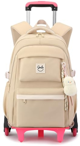 Tanou Cartable a Roulette Fille, Sac à Dos Scolaire Décontracté à 6 Roues
