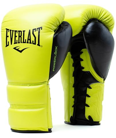 Everlast Powerlock 2 Pro 12 oz snörhandskar, neongula boxhandskar för sandsäck, repor och sparring, med stöd, 5-lagers skum och snörsystem
