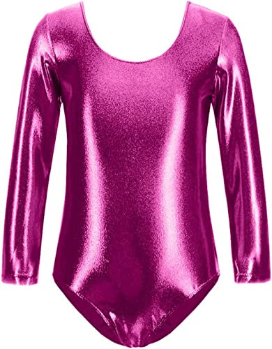 FUREINSTORE Maglia da danza danza balletto palestra body classico lucido elastico per ragazze a maniche lunghe girocollo per ballerina