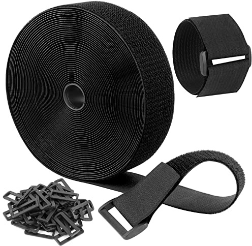 12 m Klettbänder, verstellbare Kabelgurte mit 40 Schnallen, Klettverschlüssen, freie Schnittlänge, wiederverwendbare Nylon-Sicherungskabelbinder für Organizer oder Aufbewahrung, 5 cm breit, schwarz