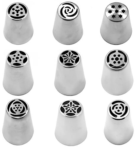 unids/set de boquillas rusas grandes para repostería de tulipán, decoración de pasteles de acero inoxidable, puntas para manga pastelera, herramientas para hornear Fondant-9 Uds., puntas rusas
