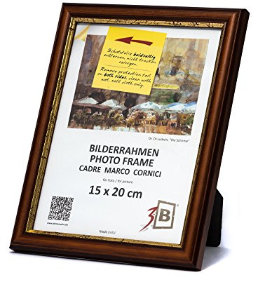 3-B Bilderrahmen BARI RUSTIKAL - Dunkel Braun/Gold - 15x20 cm - Holzrahmen, Fotorahmen, Portraitrahmen mit Acrylglas