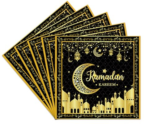20 st Ramadan Kareem-servetter, svarta guldpappersservetter för Eid Ramadan Mubarak-fest, Ramadan Kareem måne stjärna pappersservetter set för Ramadan, muslimsk, islamisk, hem, Eid-fest,
