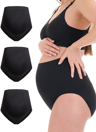 Herzmutter Umstandsslips nahtlos - OekoTex 100-2er & 3er Set - Schwangerschafts Unterhose - Überbauch - Unterwäsche - Seamless-Stützend - 5830 (M-L, 3X Schwarz)