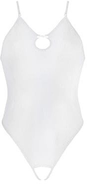 Selente Love & Fun verführerisches 2-teiliges Damen Dessous-Set aus Ouvert-Body und exklusiver Satin-Augenbinde, Made in EU, Weiß-floraler Mesch, Gr. S/M
