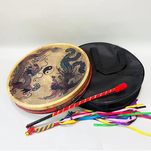 LVYUDS Mit Trommelstöcken Schamanische Trommel Alchemie Mond-Trommeln Zeremonie Meditation, Ziegenhaut Rahmentrommel Bedruckt Zweireihig Schilfrohr Aus Kupfer Handtrommel(30cm,3-piece set)