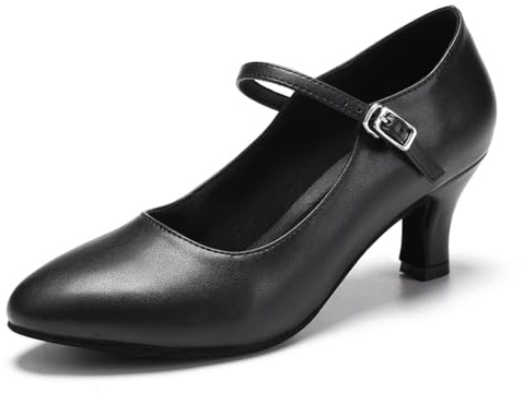 JUODVMP Black Character Dance Shoes for Women Ankle Strap Stage Heels Modern Tango Latin Dancing Shoes 2 inches Heel,6 UK