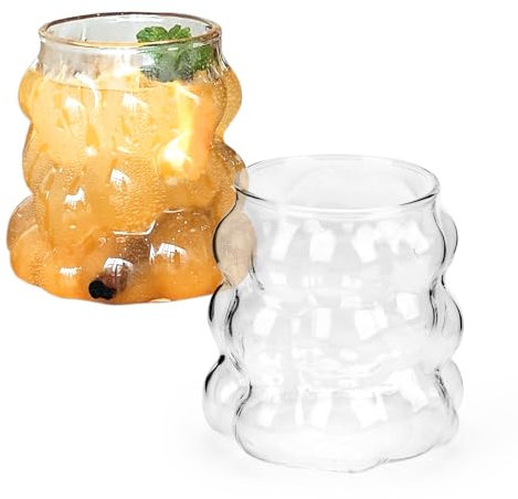 SHMSHNG Vasos y vasos, vasos de agua de 350 ml, juego de 2 unidades, cristal de burbuja para café helado, latte macchiato, vasos de mojito, vasos de lujo, aptos para lavavajillas