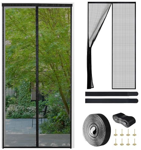 Glasfasernetz Fliegengitter Tür Magnet mit 2 Vorhangband,85x210cm Fliegengitter Balkontür Ohne Bohren,Hochdichtes Netzgewebe Kratzsicher Fliegengitter für Schiebetür,Balkontür,Kellertür,Terrassentür