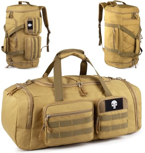 Tactical Gym Bag for Men，50L Large 3 in 1 Sports Duffle Bag with Shoes Compartment for Travel,Water Resistant Travel Backpack Weekender Overnight Bag with Wet Pocket for Women