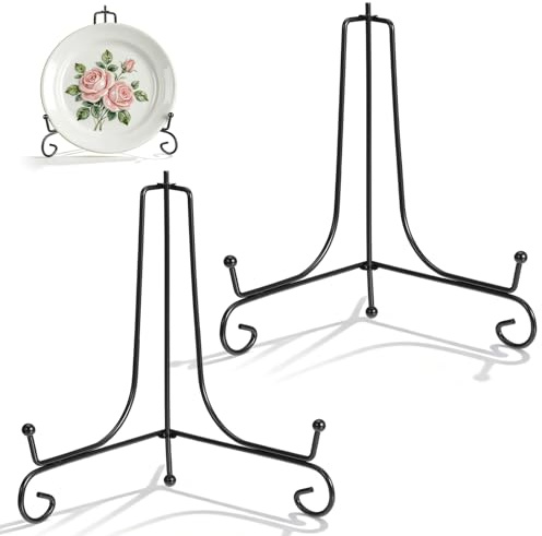 Jxiwfvl 2 Pack Plate Stand for Display, 8 Inch/20cm Black Iron Decorative Metal Plate Holders Picture Stand Mini Easel for Displaying Frames, Books, Cards, Plaques, Bowls, Pictures