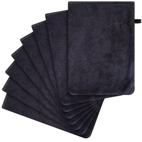 PHOGARY ‌6 Pz Guanti da Bagno, Asciugamani Manopola da Bagno Viso e Bidet Guanti Spugna, Panni Microfibra Asciugamani Panno Struccante Viso, 14×20 cm, Nero