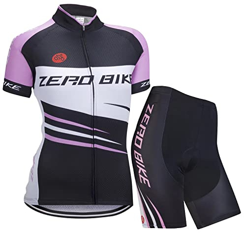 Kvinnors cykling ventilerande snabbtorkande tröjor set, jersey cykel kortärmad jacka + 3D vadderad kudde tighta shorts byxor