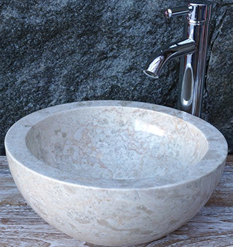 GURU SHOP Massives Rundes Marmor Aufsatz-Waschbecken, Waschschale, Naturstein Handwaschbecken - Ø 35 cm Modell 17